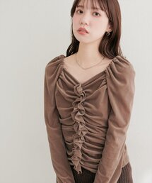 natural couture | ギャザーフリルベロアトップス(Tシャツ/カットソー)