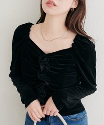 ギャザーフリルベロアトップス