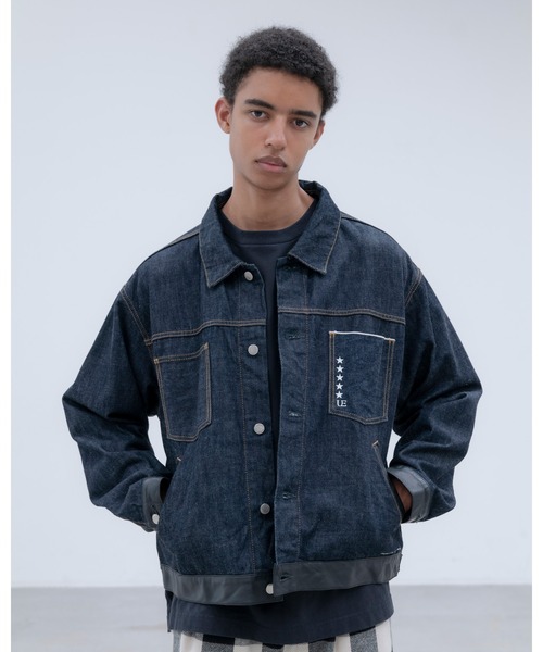 uniform experiment（ユニフォームエクスペリメント）の「LEATHER ASSEMBLED DENIM TRUCKER JACKET（デニムジャケット・メンズ・インディゴブルー・2/3/1/4/5）」の2枚目の写真