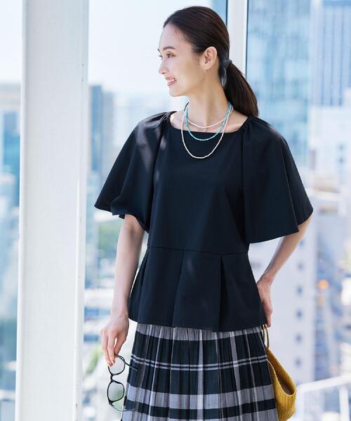 Reflect(リフレクト)の「【UVカット/接触冷感/吸水速乾】フレアスリーブペプラムカットソー(Tシャツ/カットソー・レディース・ダークブラウン/ピンク系/ホワイト・13/11/09/07)」の5枚目の写真