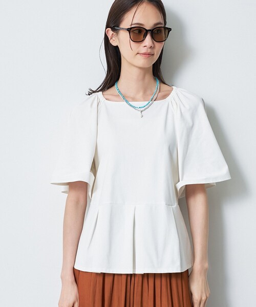Reflect(リフレクト)の「【UVカット/接触冷感/吸水速乾】フレアスリーブペプラムカットソー(Tシャツ/カットソー・レディース・ダークブラウン/ピンク系/ホワイト・13/11/09/07)」の9枚目の写真