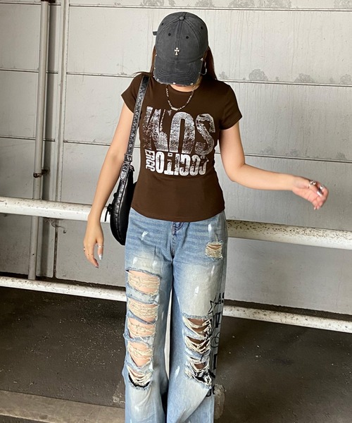 non-hedge(ノンヘッジ)の「デニムロゴダメージストレートパンツ(デニムパンツ・レディース・ブルー・S/M)」の17枚目の写真