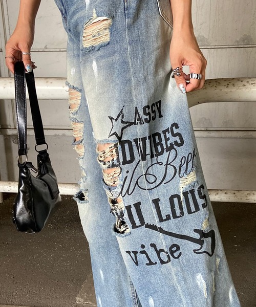 non-hedge(ノンヘッジ)の「デニムロゴダメージストレートパンツ(デニムパンツ・レディース・ブルー・S/M)」の20枚目の写真