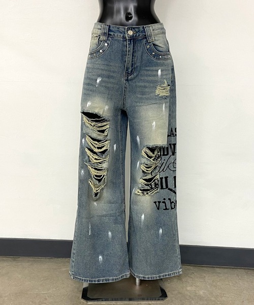 non-hedge(ノンヘッジ)の「デニムロゴダメージストレートパンツ(デニムパンツ・レディース・ブルー・S/M)」の22枚目の写真