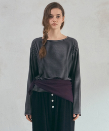 Merino Wool Stripe T-shirt_Charcoal(O25-TP24)