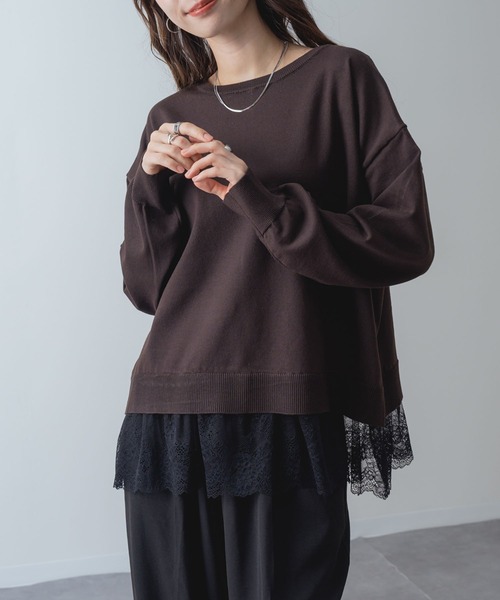 ANNA LUNA(アンナルナ)の「【ANNA LUNA】 レイヤード風 の 裾レース が 大人可愛い ニット(ニット/セーター・レディース・ブラウン/ブラック・MEDIUM)」の8枚目の写真