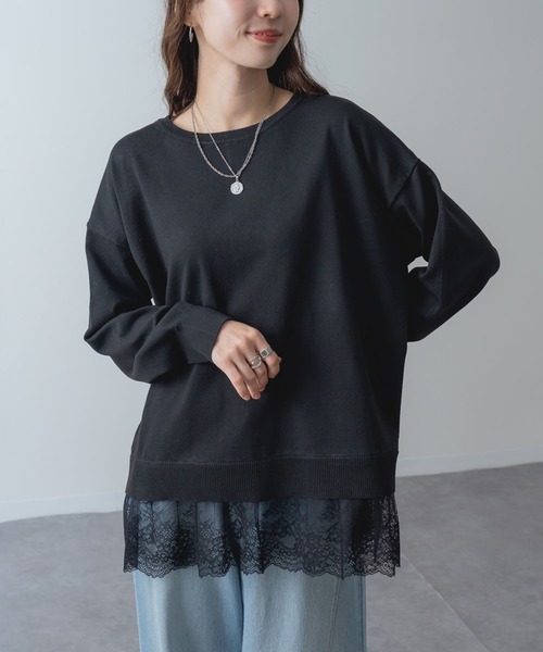 ANNA LUNA(アンナルナ)の「【ANNA LUNA】 レイヤード風 の 裾レース が 大人可愛い ニット(ニット/セーター・レディース・ブラウン/ブラック・MEDIUM)」の5枚目の写真