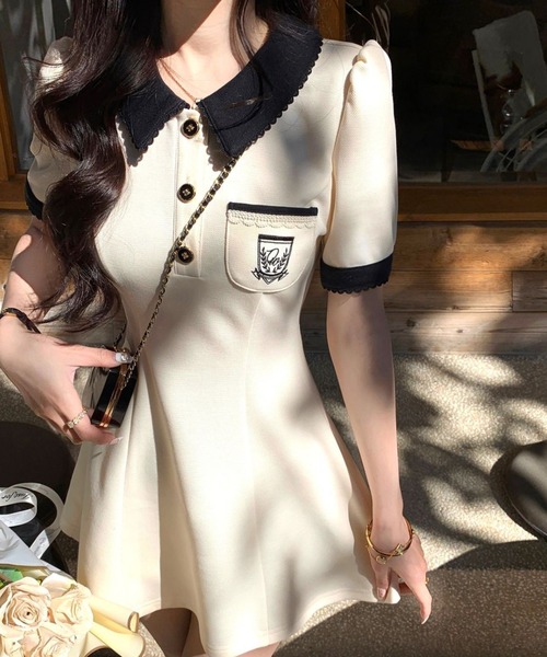 NoBelle(ノベル)の「レトロキュートワンホン系半袖ポロワンピース(ワンピース・レディース・ホワイト・M)」の2枚目の写真