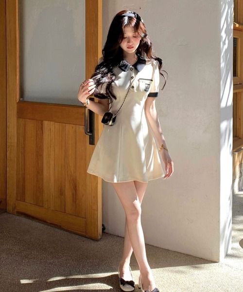 NoBelle(ノベル)の「レトロキュートワンホン系半袖ポロワンピース(ワンピース・レディース・ホワイト・M)」の5枚目の写真