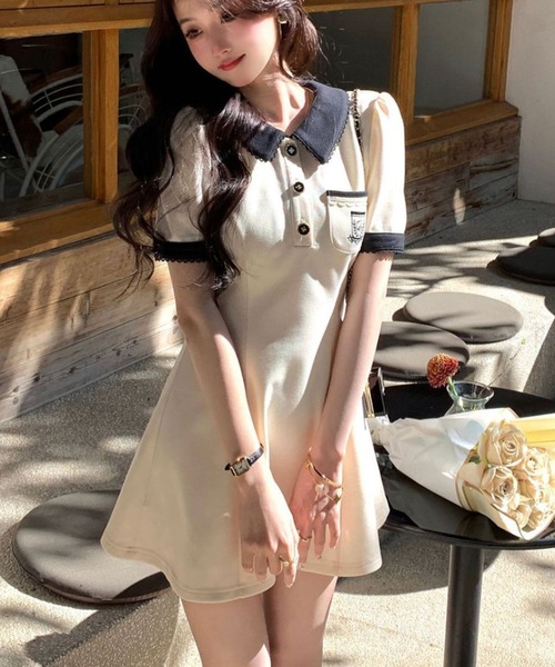 NoBelle(ノベル)の「レトロキュートワンホン系半袖ポロワンピース(ワンピース・レディース・ホワイト・M)」の6枚目の写真