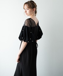ボリュームスリーブドレープドレス