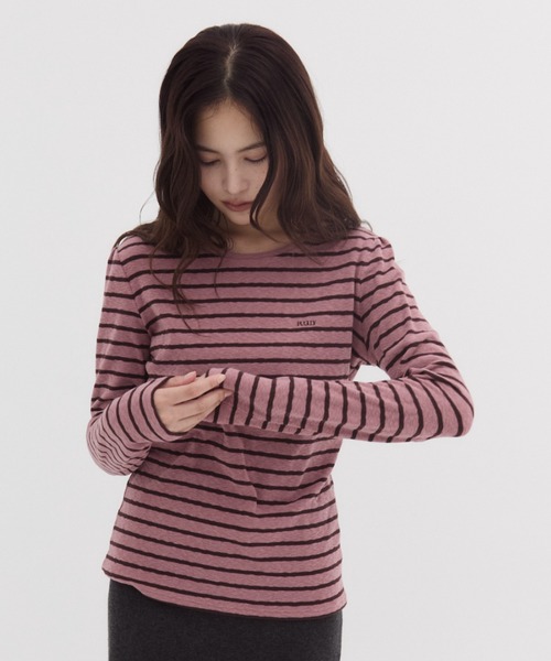 FUULLY STUDIO(フーリィーステューディオ)の「ソフトタッチボーダートップス(Tシャツ/カットソー・レディース・ピンク/カーキ・FREE)」の16枚目の写真