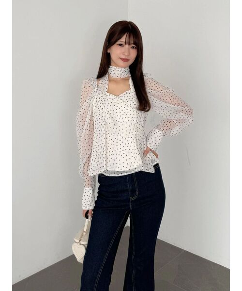 MERCURYDUO(マーキュリーデュオ)の「ドットカシュクールペプラムブラウス(シャツ/ブラウス・レディース・ブラック/オフホワイト・FREE)」の2枚目の写真