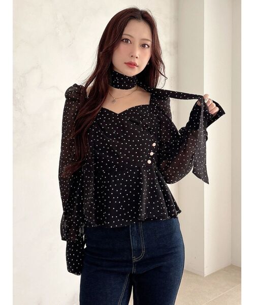 MERCURYDUO(マーキュリーデュオ)の「ドットカシュクールペプラムブラウス(シャツ/ブラウス・レディース・ブラック/オフホワイト・FREE)」の3枚目の写真