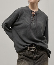 【Alfred Alex】Lace-Up Waffle L/S Tee / レースアップネック ワッフルロンT