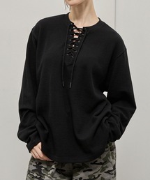 【Alfred Alex】Lace-Up Waffle L/S Tee / レースアップネック ワッフルロンT