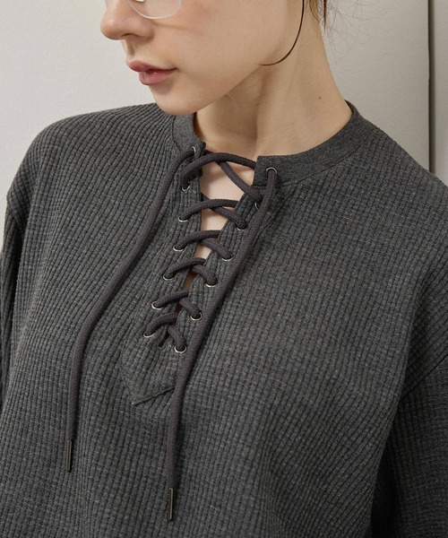 Alfred Alex(アルフレッドアレックス)の「【Alfred Alex】Lace-Up Waffle L/S Tee / レースアップネック ワッフルロンT(Tシャツ/カットソー・メンズ・チャコール/ワインレッド/オリーブ/ブラック・L/M)」の15枚目の写真