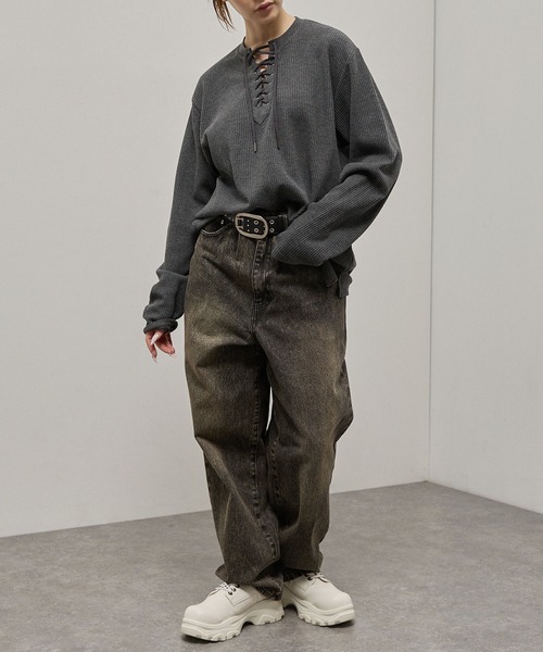 Alfred Alex(アルフレッドアレックス)の「【Alfred Alex】Lace-Up Waffle L/S Tee / レースアップネック ワッフルロンT(Tシャツ/カットソー・メンズ・チャコール/ワインレッド/オリーブ/ブラック・L/M)」の16枚目の写真