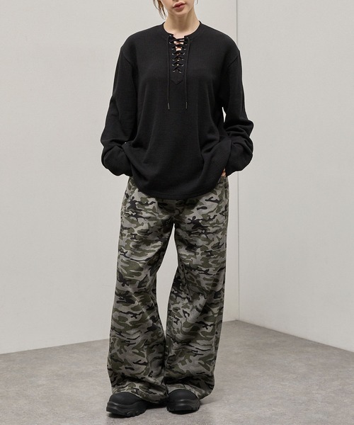 Alfred Alex(アルフレッドアレックス)の「【Alfred Alex】Lace-Up Waffle L/S Tee / レースアップネック ワッフルロンT(Tシャツ/カットソー・メンズ・チャコール/ワインレッド/オリーブ/ブラック・L/M)」の10枚目の写真