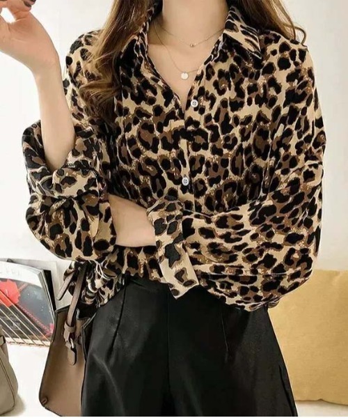 VENCEEXCHANGE(ヴァンスエクスチェンジ)の「ヒョウ柄ロングシャツ(シャツ/ブラウス・レディース・ブラウン・M/L)」の4枚目の写真