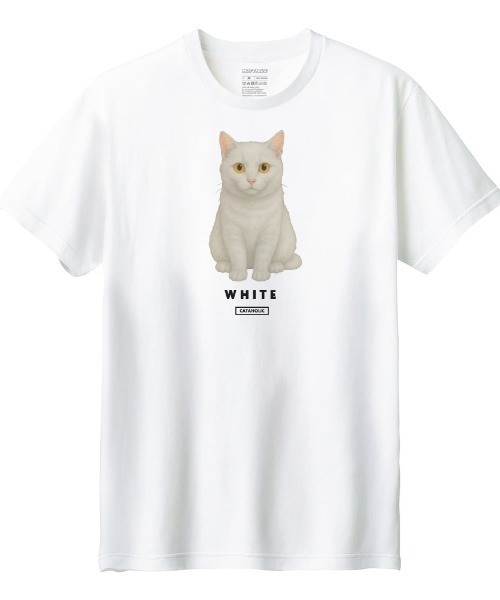 Moftique(モフティック)の「Moftique(モフティック) 半袖Tシャツ 白猫 猫 アニマル プリント 5.6オンス トップス カットソー メンズ ユニセックス(Tシャツ/カットソー・メンズ・ブラック/ホワイト・XS/S/XL/L/M)」の1枚目の写真