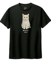 Moftique | Moftique（モフティック） 半袖Tシャツ 白猫 猫 アニマル プリント 5.6オンス トップス カットソー メンズ ユニセックス(Tシャツ/カットソー)
