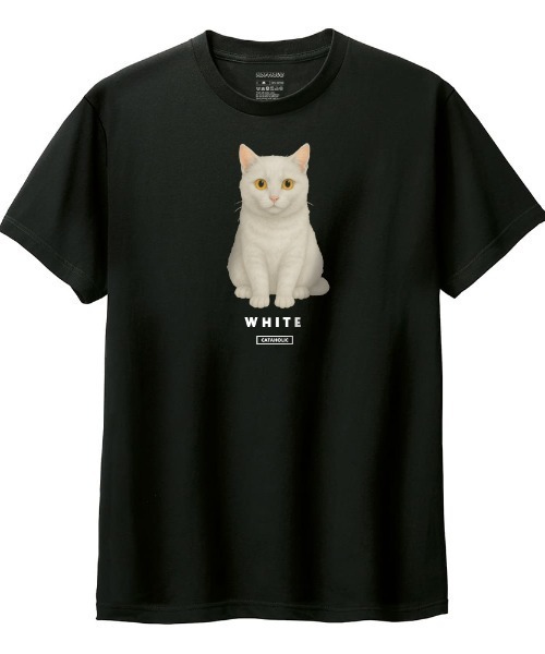 Moftique(モフティック)の「Moftique(モフティック) 半袖Tシャツ 白猫 猫 アニマル プリント 5.6オンス トップス カットソー メンズ ユニセックス(Tシャツ/カットソー・メンズ・ブラック/ホワイト・XS/S/XL/L/M)」の2枚目の写真