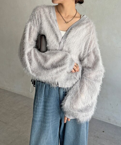 DouDou(ドゥドゥ)の「ヘアリードロスト2WAYシャツカーディガン(シャツ/ブラウス・レディース・ミント/オフホワイト/ブラック・FREE)」の3枚目の写真