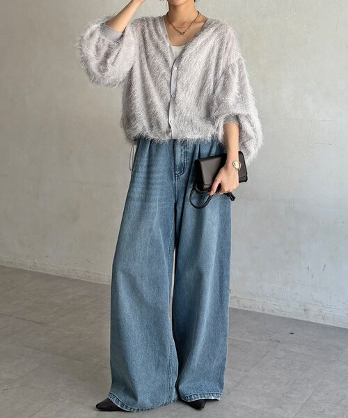DouDou(ドゥドゥ)の「ヘアリードロスト2WAYシャツカーディガン(シャツ/ブラウス・レディース・ミント/オフホワイト/ブラック・FREE)」の10枚目の写真