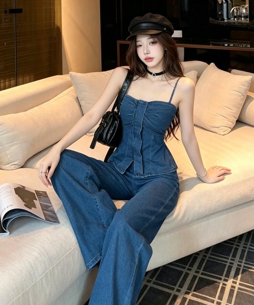 FAVORITO(ファヴォリート)の「デニムキャミソールパンツセットアップ(セットアップ・レディース・ブルー・S/M/L)」の3枚目の写真