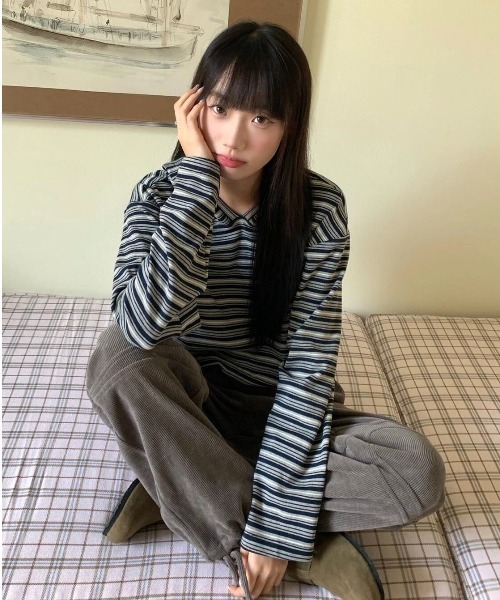 SHEPP(シープ)の「【26年秋冬新作】マルチボーダー ルーズサイズ フーディ(パーカー・レディース・ブラック・M)」の17枚目の写真