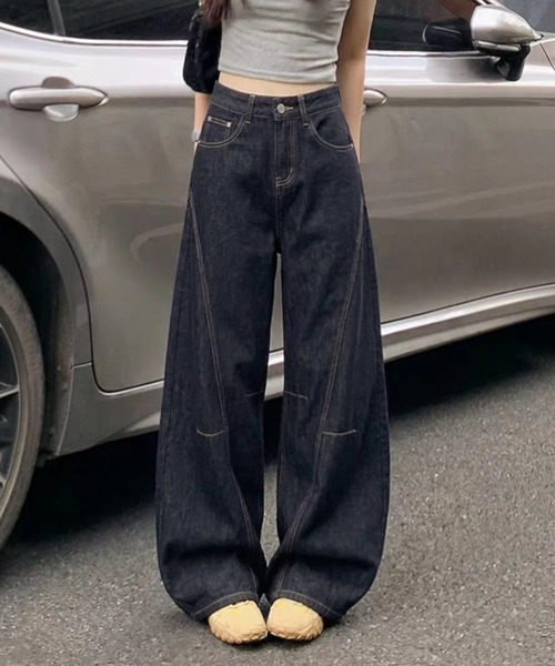 FAVORITO（ファヴォリート）の「デニムワイドパンツ（デニムパンツ・レディース・ダークブルー・S/M/L）」の10枚目の写真