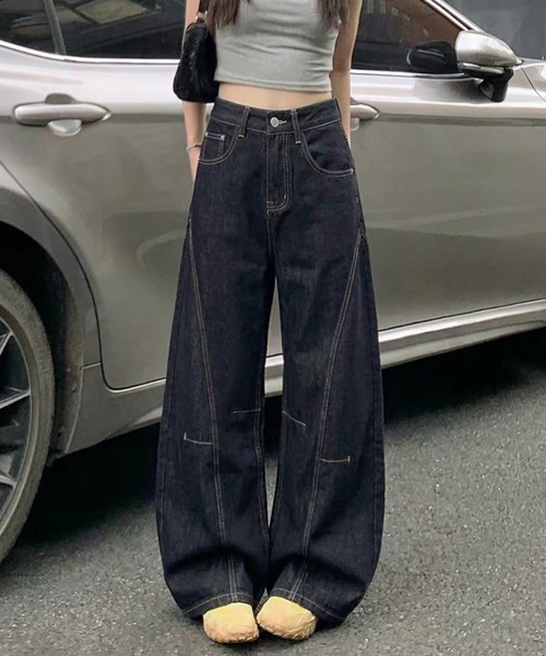 FAVORITO（ファヴォリート）の「デニムワイドパンツ（デニムパンツ・レディース・ダークブルー・S/M/L）」の11枚目の写真
