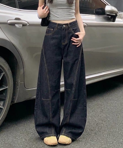 FAVORITO（ファヴォリート）の「デニムワイドパンツ（デニムパンツ・レディース・ダークブルー・S/M/L）」の12枚目の写真