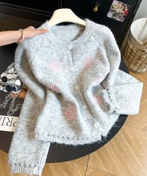 立体フラワー刺繍 ニットカーディガン