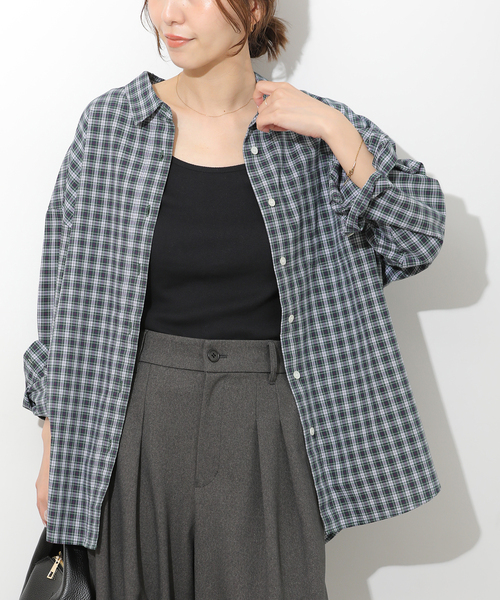 JOURNAL STANDARD relume（ジャーナルスタンダード　レリューム）の「ソフトピーチチェックオーバーサイズシャツ（シャツ/ブラウス・レディース・ブラウン/ネイビー/ブルー・FREE）」の2枚目の写真