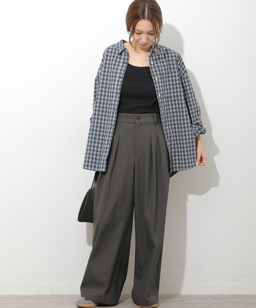 JOURNAL STANDARD relume（ジャーナルスタンダード　レリューム）の「ソフトピーチチェックオーバーサイズシャツ（シャツ/ブラウス・レディース・ブラウン/ネイビー/ブルー・FREE）」の4枚目の写真