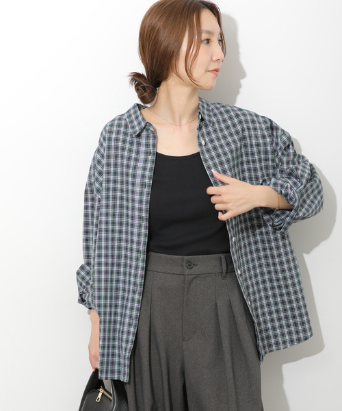 JOURNAL STANDARD relume（ジャーナルスタンダード　レリューム）の「ソフトピーチチェックオーバーサイズシャツ（シャツ/ブラウス・レディース・ブラウン/ネイビー/ブルー・FREE）」の7枚目の写真