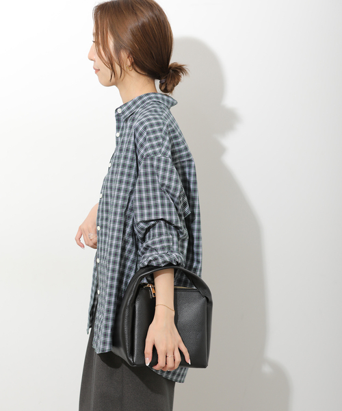 JOURNAL STANDARD relume（ジャーナルスタンダード　レリューム）の「ソフトピーチチェックオーバーサイズシャツ（シャツ/ブラウス・レディース・ブラウン/ネイビー/ブルー・FREE）」の8枚目の写真