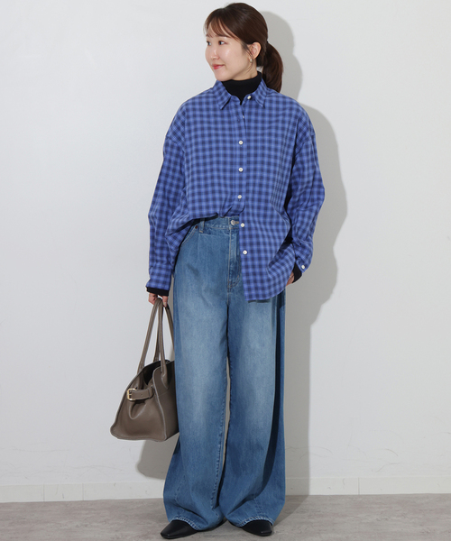JOURNAL STANDARD relume（ジャーナルスタンダード　レリューム）の「ソフトピーチチェックオーバーサイズシャツ（シャツ/ブラウス・レディース・ブラウン/ネイビー/ブルー・FREE）」の10枚目の写真