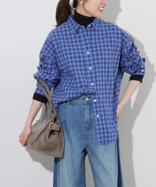 JOURNAL STANDARD relume（ジャーナルスタンダード　レリューム）の「ソフトピーチチェックオーバーサイズシャツ（シャツ/ブラウス・レディース・ブラウン/ネイビー/ブルー・FREE）」の13枚目の写真