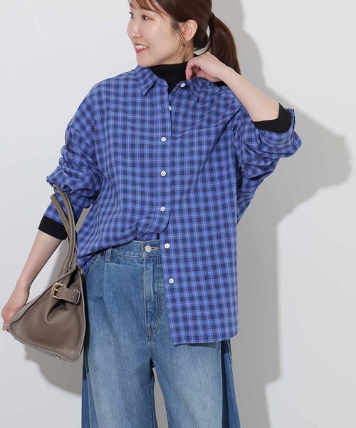 JOURNAL STANDARD relume（ジャーナルスタンダード　レリューム）の「ソフトピーチチェックオーバーサイズシャツ（シャツ/ブラウス・レディース・ブラウン/ネイビー/ブルー・FREE）」の14枚目の写真