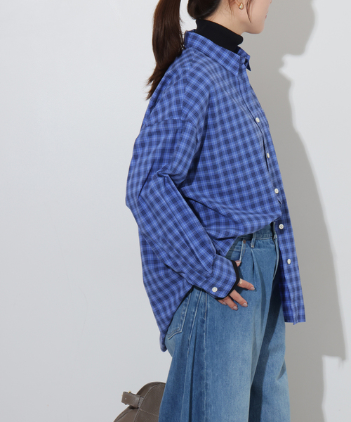 JOURNAL STANDARD relume（ジャーナルスタンダード　レリューム）の「ソフトピーチチェックオーバーサイズシャツ（シャツ/ブラウス・レディース・ブラウン/ネイビー/ブルー・FREE）」の15枚目の写真