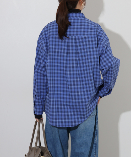 JOURNAL STANDARD relume（ジャーナルスタンダード　レリューム）の「ソフトピーチチェックオーバーサイズシャツ（シャツ/ブラウス・レディース・ブラウン/ネイビー/ブルー・FREE）」の16枚目の写真
