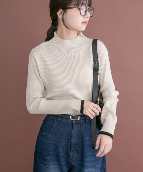 ITEMS URBANRESEARCH(アイテムズ アーバンリサーチ)の「リブ配色ハイネックニット(ニット/セーター・レディース・イエロー/ブラック/オフホワイト/ミント/グレー・FREE)」の1枚目の写真