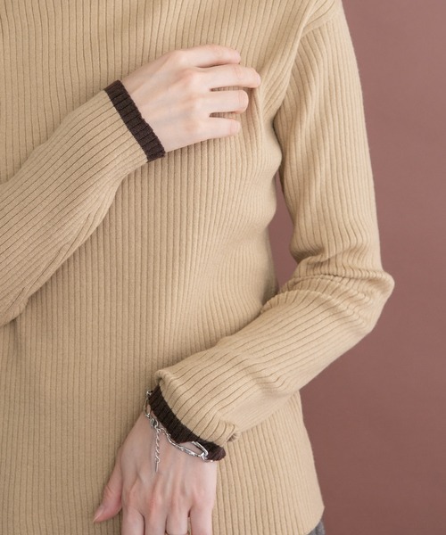 ITEMS URBANRESEARCH(アイテムズ アーバンリサーチ)の「リブ配色ハイネックニット(ニット/セーター・レディース・イエロー/ブラック/オフホワイト/ミント/グレー・FREE)」の6枚目の写真