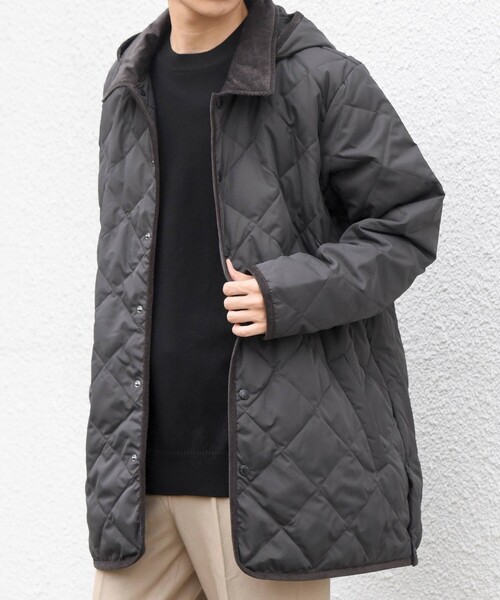 TAION(タイオン)の「【SHIPS any別注】TAION:〈手洗い可能〉ダイヤキルト ダウン フード ハーフコート 26AW◆(ダウンジャケット/コート・メンズ・チャコールグレー/ブラック・X-LARGE/LARGE/MEDIUM/SMALL)」の2枚目の写真