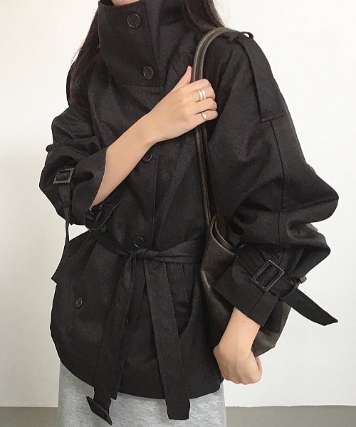 Aelina(エリナ)の「スタンドカラーダブルブレストウエストリボントレンチコート(トレンチコート・レディース・ブラック/ベージュ/ライトベージュ・FREE)」の18枚目の写真
