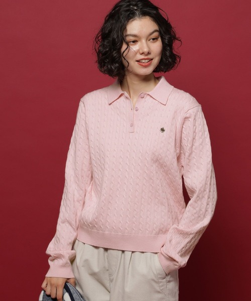 POLO BCS（ポロ ビーシーエス）の「【POLO British Country Spirit】ケーブル衿ニット（ニット/セーター・レディース・ネイビー/グレー/ピンク・FREE）」の3枚目の写真