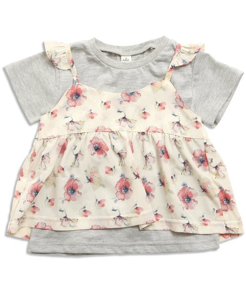 apres les cours（アプレレクール）の「花柄キャミレイヤードТシャツ（Tシャツ/カットソー・キッズ・グレー/オフホワイト/ネイビー・80/140/110/130/90/100/120）」の3枚目の写真